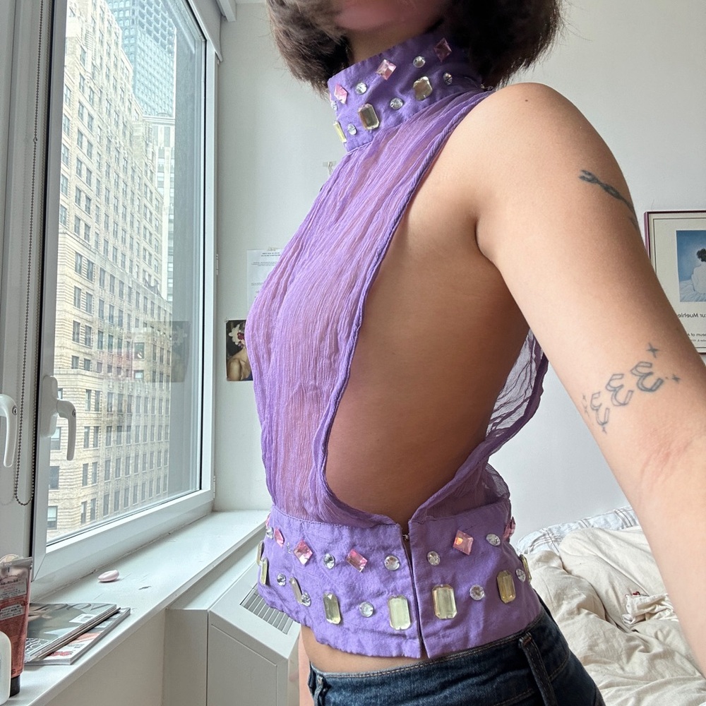 Embellished Purple Sleeveless Top